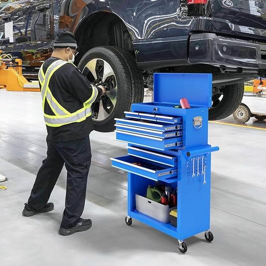 8-Drawer Rolling Tool Chest Tool Box,Removable Tool Storage Cabinet with 4 Wheels and Drawers,2 in 1 Portable Toolbox Organizer, Tool Chest with Lockable Drawer Gifts for Men, Blue