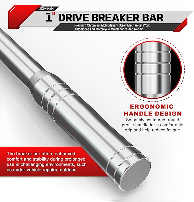 41-Inch 1??Drive Breaker Bar, Heavy Duty Extension Breaker Bar, 250째 Rotatable Head, Premium Chromium Molybdenum Steel, Mechanical Work, Automobile and Motorcycle Maintenance and Repair