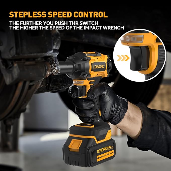 Devonic Cordless Impact Wrench,330ft-Lbs(450N.m) 21V Brushless Power Impact Wrenches,2800RPM High Torque Impact Gun with 2x 4000mAh Batteries, Charger, Electric Impact Wrench For Car Home (450N)
