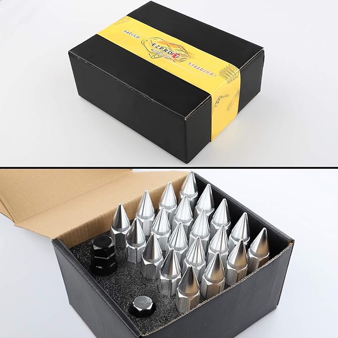 20Pcs Anti Theft Spikes Extended Tuner Wheel/Rims Lug Nuts with Wheel Locks M12X1.5+Socket (Silver)
