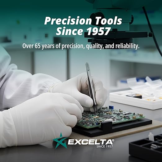 Excelta 159D-RT Precision Tweezers, Replaceable Carbofib Tips for Delicate Electronics, Straight Tip, Anti-Magnetic Neverust Stainless Steel Construction, ESD Safe, Heat Resistant, 5 Inch