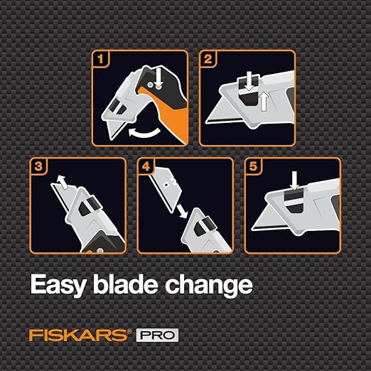 Fiskars Pro Retractable Folding Utility Knife, Box Cutter with Long-Lasting CarbonMax Razor Blade and Dual Lock Safety, Orange/Black