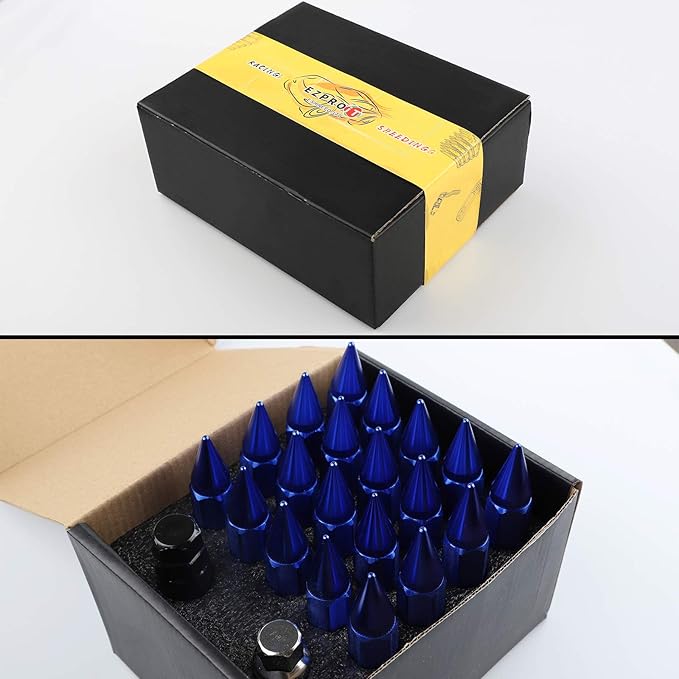 20Pcs Anti Theft Spikes Extended Tuner Wheel/Rims Lug Nuts with Wheel Locks M12X1.5+Socket (Blue)