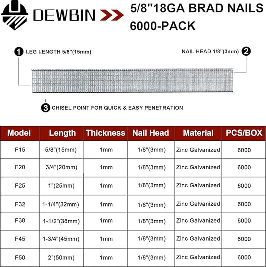 18 Gauge Brad Nails, 6000 Counts 5/8-inch 18 GA Brad Nails, Galvanized Nails for Nail Gun, Finishing Nail Gun Nails for Pneumatic, Electric Brad Nailer Gun