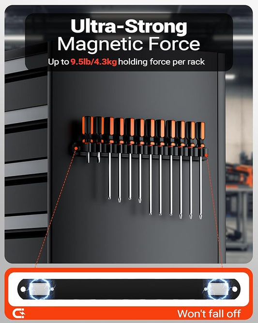 Magnetic Wrench Organizer and Screwdriver Organizer for Work shop, Garage | Tool Organization with Magnet & Space Optimization | Gift for father, brother, boyfriend (2 PCS, Black)