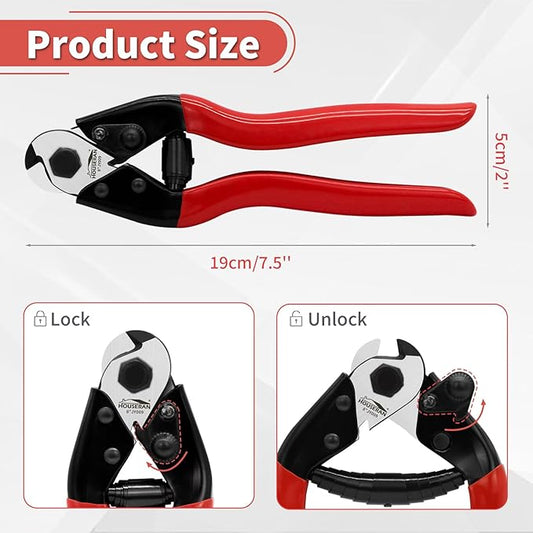 8 Inch Wire Rope Cutter, Stainless Steel Cable Cutter, Heavy Duty Wire Cutters Cutting Up to 3/16" for Fence, Wire Seals, Aircraft Cables, Decking, Railing, Bike Bicycle Brake Cable, DIY