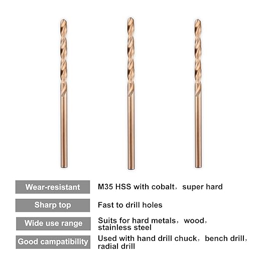1/8" M35 Cobalt HSS Jobber Length Twist Drill Bit with Straight Shank,Heavy Duty, Pack of 10 PCS, Drilling for Cast Iron, Heat-Treated Steel, Stainless Steel and Other Hard Materials by LU&MN