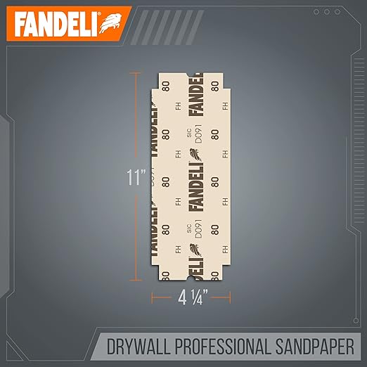 Fandeli | Multi-Purpose Sanding Paper | Grit 100 | 25 Sheets of 4 1/4'' x 11'' | Perfect for Sanding Drywall | Hand Sanding | Orbital Sanders