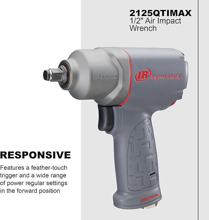 Ingersoll Rand 2125QTiMAX 1/2-inch Quiet Air Impact 330 ft-lbs Max Torque, Maintenance Duty, Pistol Grip, Titanium Hammercase