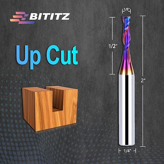 Upcut Spiral Router Bit 1/4 Inch Shank 1/8 Inch Cutting Diameter 1/2 inch Cutting Length with Extra Long Life Coating CNC Router Bits End Mill for Wood Cutting, Slot Mortise, Engraving