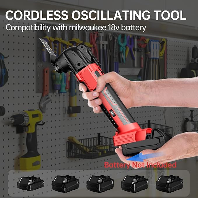 Cordless Oscillating Tool for Milwaukee 18V Battery, Oscillating Multi Tool Kit with Auxiliary Handle, 6 Variable Speed, Oscillating Saw for Scraping, Sanding, Cutting Wood (Battery Not Included)