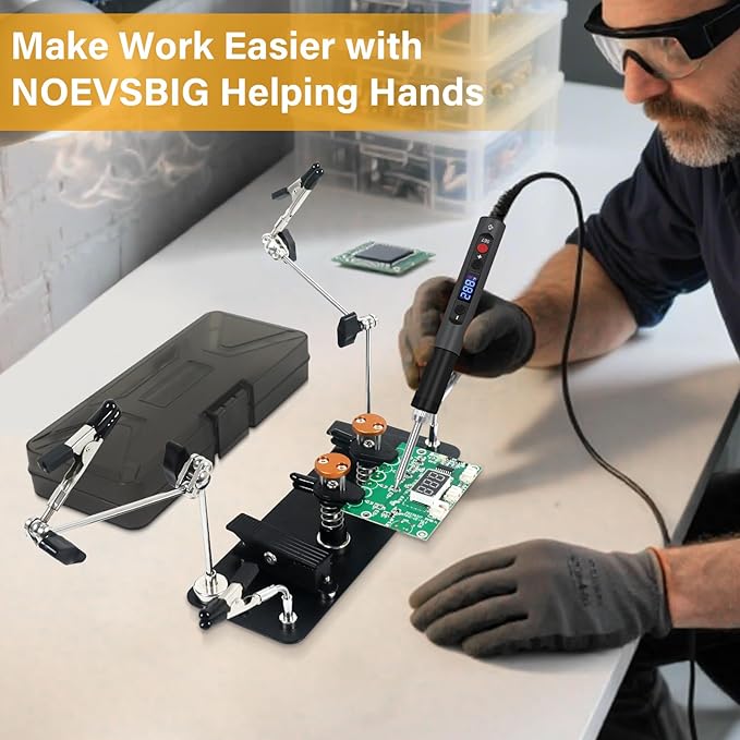 Magnetic Helping Hands Clamp Metal, Adjustable Third Hand Soldering Holder Stand For Small Electronics, Hobby DIY, Craft, PCB Repair, Precise Work, Exclusive Dual-Head Ultra-Grip (Yellowblack, long)