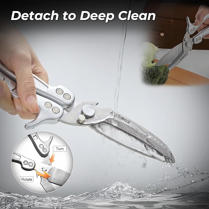 Heavy Duty Poultry Shears Professional Kitchen Scissors for Cutting Chicken, Turkey, Meat, Bones, Vegetables Stainless Steel Spatchcock Shears Multipurpose Food Scissors (Grey)