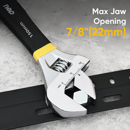 deli 6" Adjustable Wrench Heavy-Duty Chrome Anti-Slip Grip, Smooth-Jaw, Cr-V Steel, Wide Opening for Plumbing & DIY