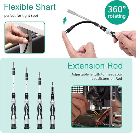 ORIA Precision Screwdriver Set, 132 in 1 Magnetic Repair Tool Kit with Case, Multi-function Manual Screwdriver Set with 108 Bits, Tweezers, Extension Rod, for Electronics, Watches, Glasses