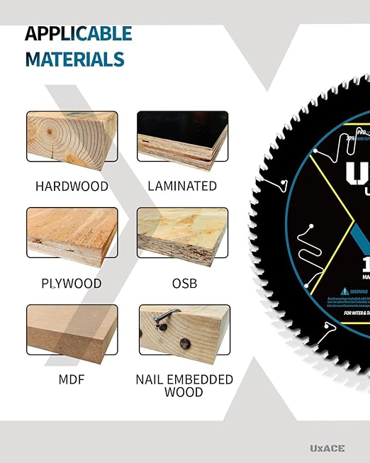 UXACE 12-Inch 100-Tooth Circular Saw Blade with 1-Inch Arbor, Ultra Finish Wood Cutting, Carbide Tip, Thin Kerf, for Plywood, MDF, OSB, Laminated