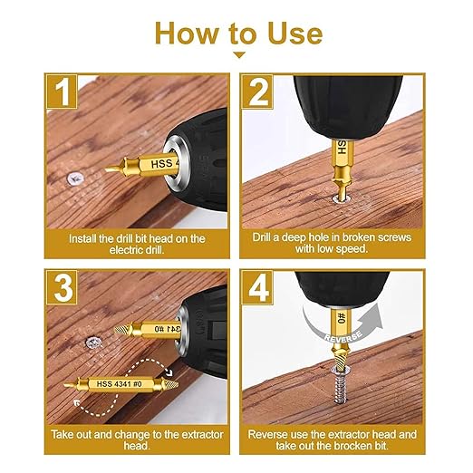 Professional Screw Extractor Set, 5-Piece HSS 4341 Double-Headed Drill Bits, Gold Titanium-Coated Steel, M3-M18 Size Range with Storage Case, for Damaged Screw Removal