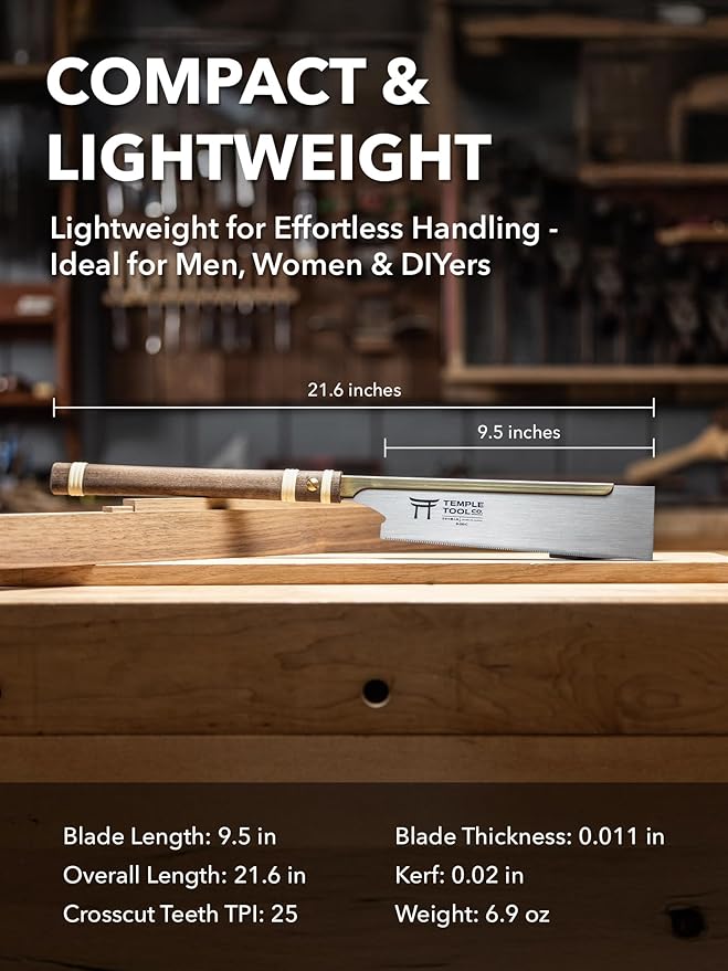 Co. Japanese Pull Saw - Crosscut 9.5 - Hand Saw for Joinery Crosscuts, Kumiko, Tenon Shoulders
