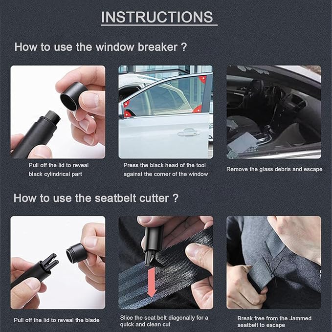 2-in-1 Emergency Car Escape Tool - Spring-Loaded Window Breaker & Seatbelt Cutter, Compact Lifesaver for Families, Portable Keychain Design (Red)