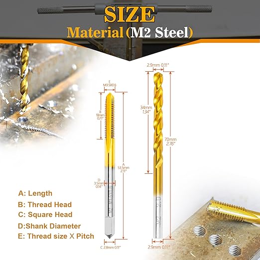 RURITKIT M3.5x0.6 Tap and 2.9mm Drill Bit Kit, M2 HSS Metric Drill and Tap Set, Combination of Drill and Tap Kit for Metal