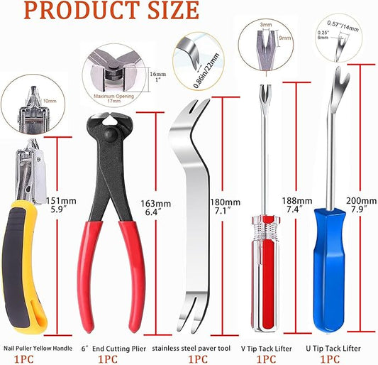 5pcs Upholstery Staple Remover Tool with Nail Puller Pliers Tack Puller Staple Puller, Nail Remover Tool for Furniture Floor Carpet Wall Wooden Case Photo Frame