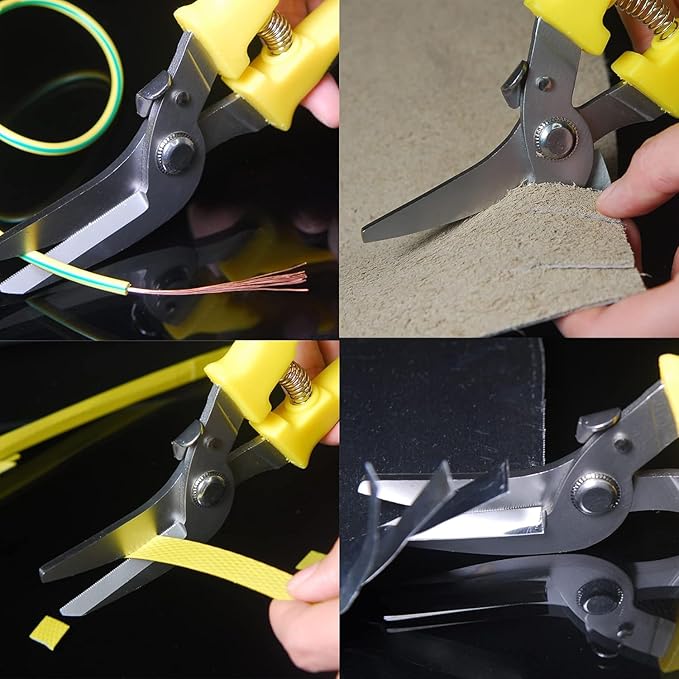 Tin Snips 8 Inch Heavy Duty Scissors Metal shears with Stainless Steel Curve-Blade Comfort Grips, Multifunction Cutting of Branches, Thin Iron, Cardboads