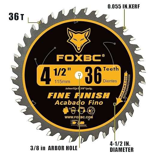 FOXBC 4-1/2 Inch Trim Circular Saw Blade 36 Tooth Fine Finish Wood Cutting with 3/8-Inch Arbor