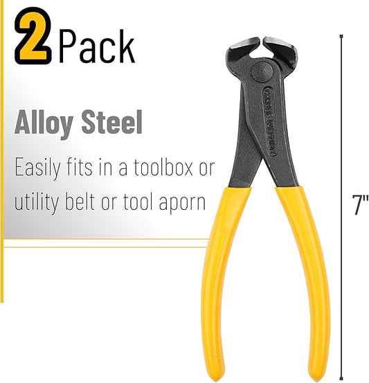 Bates Nail Puller and Staple Remover - Yellow, 2 Pack, Carpenter Tool, End Cutting Pliers, Nippers for Nail Pulling