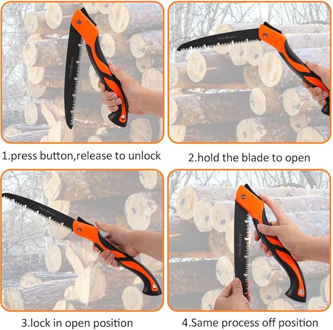 Vivicreate Folding Hand Pruning Camping Saw Survival Bushcraft Saw Tree Pruning Cutting Hand Limb Yard Work Folding Saw serrucho plegable sierra de poda herramientas de jardiner챠a (10 Inch)