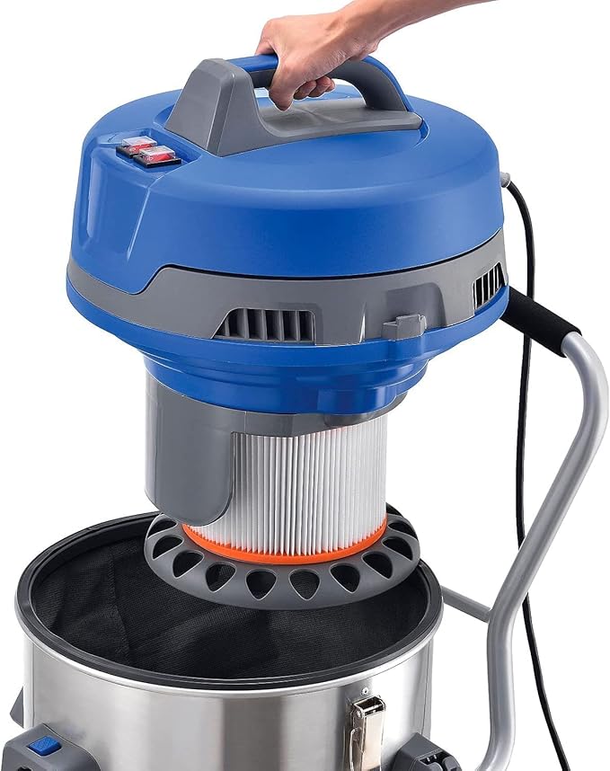Global Industrial Commercial HEPA Wet Dry Vacuum with On-Board Storage and Tool Kit, Stainless Steel, 21 Gallon Capacity, 120 CFM, 1400W, 120V, 8'L Power Cord