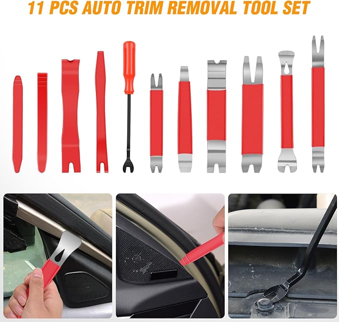 GOOACC 11PCS Trim Removal Tool Kit, Metal & Nylon Pry Tools Set for Car Door Panel, Dashboard, Audio, Clips, Fastener Remover w/Storage Box ??Red