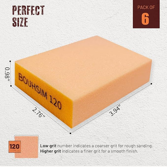 Sanding Sponge,Washable and Reusable Handmade Sandpaper Block竊똙ersatile Sanding Blocks for Wood, Drywall & Metal竊똕andpaper Blocks Pads Perfect for Smooth finishes (6 Pack 120 grit)