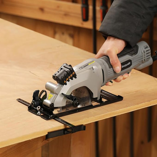 Mini Circular Saw, 4Amp 3500RPM Corded Compact Saw with 4-1/2" 24T TCT Blades, Laser Guide, Rip Guide, Vacuum Adapter and Blade Wrench, Max Cutting Depth 1-11/16"(90°), 1-1/8"(45°)