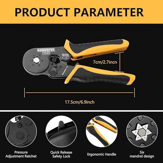 Ferrule Crimping Tool Kit with Wire Connectors, AWG24-8 Sawtooth Self-Adjustable Ratchet Wire Terminals Crimper Kit (Hex Crimping Tool Set - 18 Types)