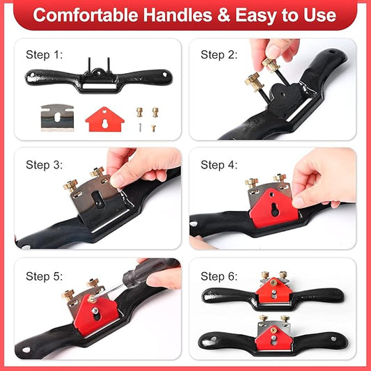 Adjustable Spokeshave Set 2pcs SpokeShave 4pcs Metal Blade and 4-Way Wood Rasp File, Manual Planer with Flat Base, Perfect for Planing, Trimming, Woodworking, Deburring Tools