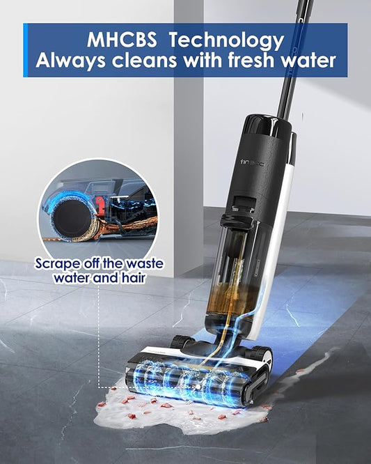 Tineco Floor ONE S7 FlashDry Smart Cordless Wet Dry Vacuum Cleaner, Long Runtime, Great for Sticky Messes, Self-Cleaning, 158?덳ot Air FlashDrying, Dual-Sided Edge Cleaning, Extended Battery Lifespan