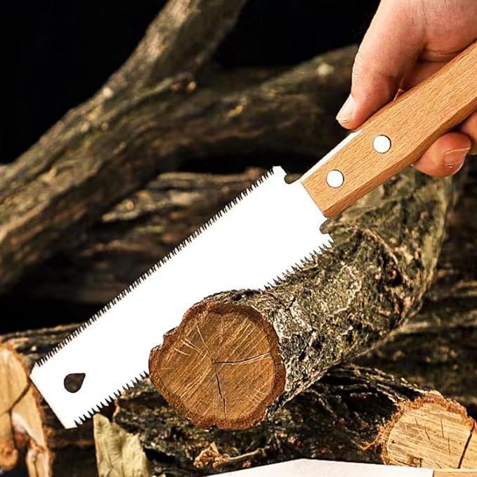 12.2 Inch Double Edged Hand Saw,Japanese Style Hand Saw,Detachable & Flexible Flush Cut Saw for Fine and Coarse Cutting Woodworking (Wooden Handle)