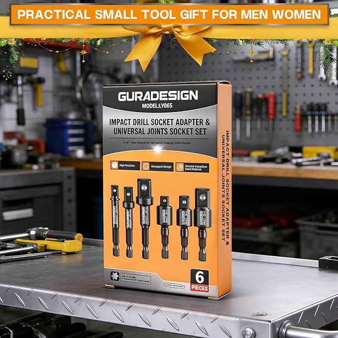 Impact Socket Adapter Set, 6-Piece 3" Extension Bit With Holder, 1/4", 3/8", and 1/2" impact socket adapter & Universal Joints drill socket adapter