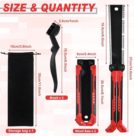 8-Inch Folding Japanese Pull Saw, Double-Edged Hand Saw with SK5 Blade(13/14 TPI), Pocket Camping Saws with Portable Pouch & Brush, Woodworking Flush Cut Pruning Saws for Hard/Soft Wood