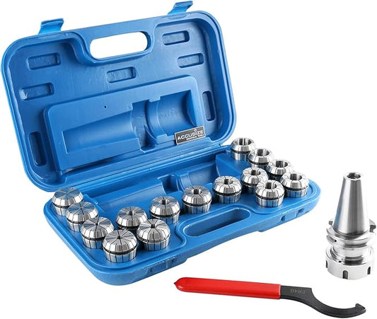 Accusize Industrial Tools Cat40 Shank and 15 Pc Er40 Collet Set with Wrench in Fitted Strong Box, 1/8 to 1 inch, Ct40-Er40