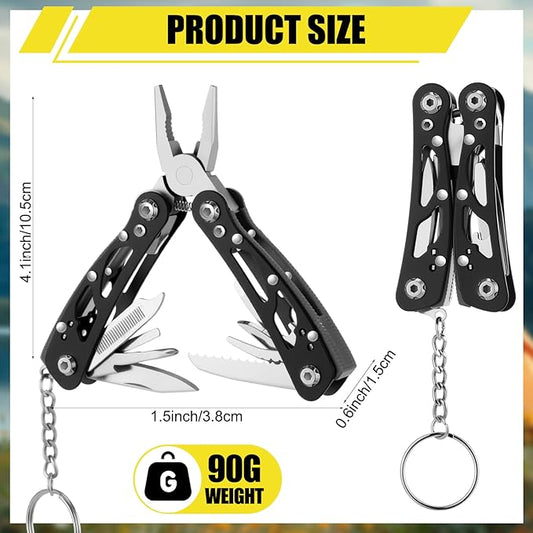 Lasnten 6 Pcs Small Multitool Pliers, Christmas Gifts for Men Stainless Steel Small Multitool Mini Pliers Foldable Knife, Bottle Opener, Screwdriver Apply to Survival, Camping, Dad Gifts (Black)