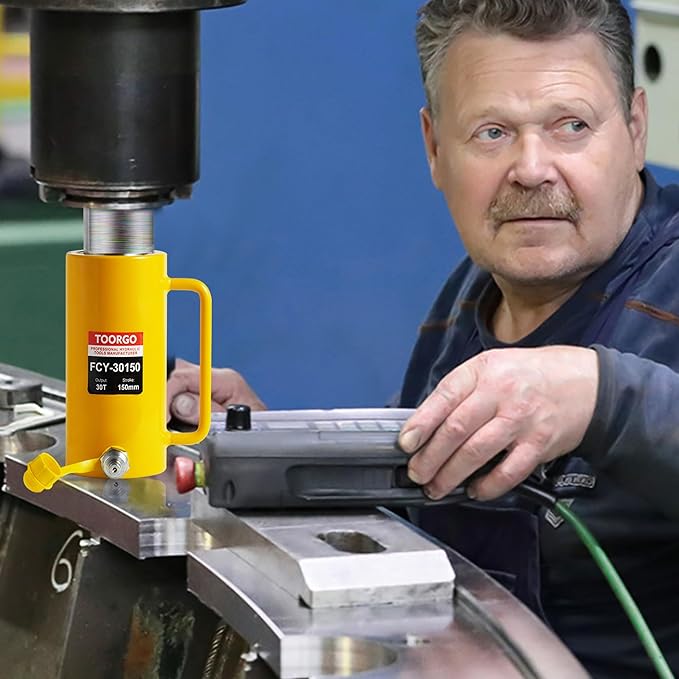 30T 6Inch Stroke Porta Power Single Acting Lifting Cylinder for Shipbuilding, Machinery and Industry,Automatically Retract Split Hydraulic Cylinders Tools, Yellow