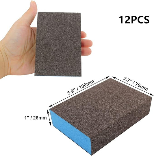 12Pcs Fine Sanding Sponge 120 Grit, Wet Dry Sanding Block Sanding Sponge Metal Sandpaper Blocks for Drywall Wood Plastic Metal Furniture