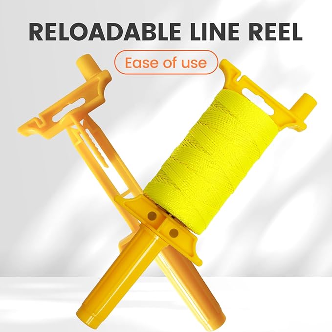 MERIANE 250FT Mason Line w/Reloadable Line Reel, 18# Braided Twine String for Masonry Job, Level Lines in Construction, Gardening, Fluorescent Yellow