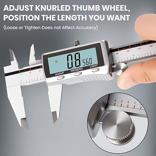 HARDELL Digital Caliper, Rechargeable Caliper Measuring Tool with Backlight LCD Screen, All Metal Calipers, Auto-Off Digital Micrometer, Inch/MM/Fraction for Household/3D-Printing-Rechargeable 6 Inch