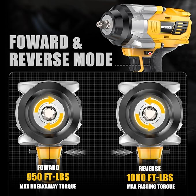 Impact Wrench Compatible with DeWalt 20V Battery: 1/2 Inch Hog Ring Impact Driver High Torque - 1360N.m/1000Ft-lbs Cordless Impact Gun - Brushless Motor with LED Light - Tool Only