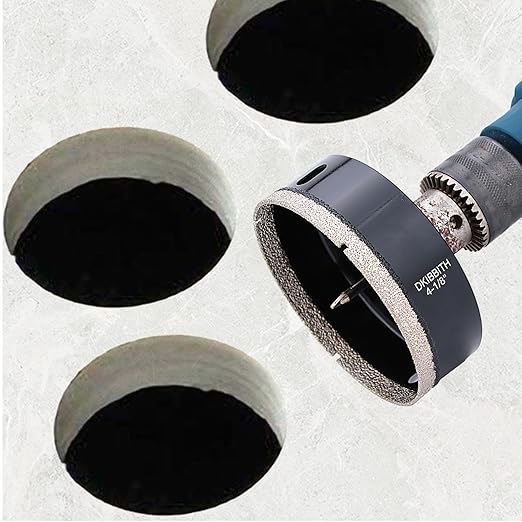 DKIBBITH 4-1/8" Diamond Hole-Saw Bits with Pilot Drill Bit - 4-1/8" Diamond Tipped Tile Hole Saws with Guiding Bit for Porcelain Tile Ceramic Pottery Granite Stone Glass Bottles 105mm.