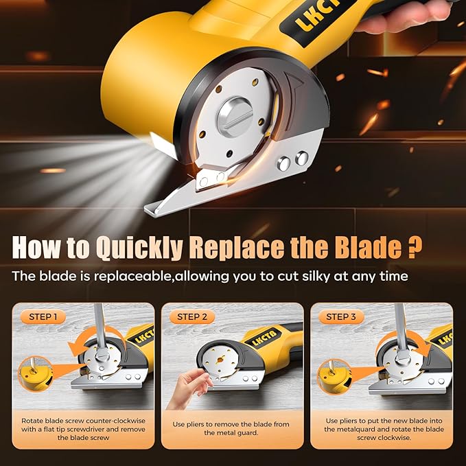 Electric Scissors, Cardboard Cutter, With LED Light, High-Efficiency Brushless Motor, 3500mAh Battery, Tungsten Steel Blade, Suitable for Cloth, Cardboard, Carpet Wire Rope Cutters dark yellow