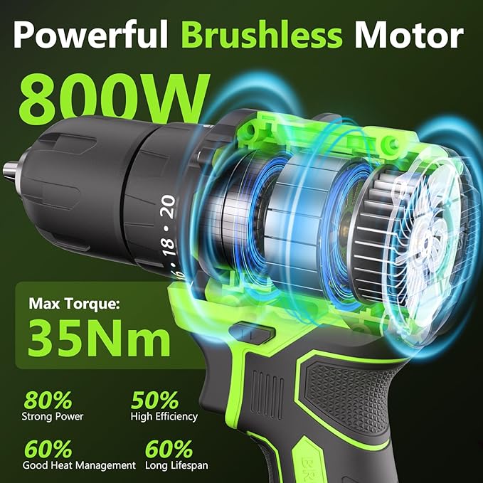 Brushless Cordless Drill Set,12V Power Drill Set with Battery and Charger, Electric Driver/Drill Bits, 3/8'' Keyless Chuck,20+1 Torque Setting, 300 inch-lbs, with LED Electric Drill Set