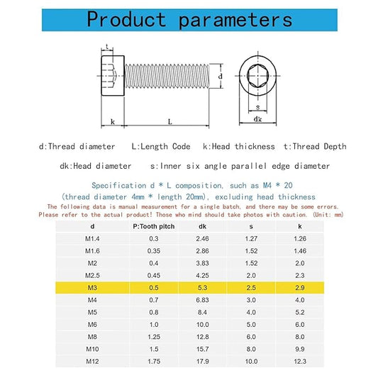 M3-0.5 x 25mm Socket Head Cap Screws Metric, Hex Socket Screw, Allen Socket Drive, 304 Stainless Steel (A2-70), Full Thread, Bright Finish, Machine Thread, DIN912,40 Pcs